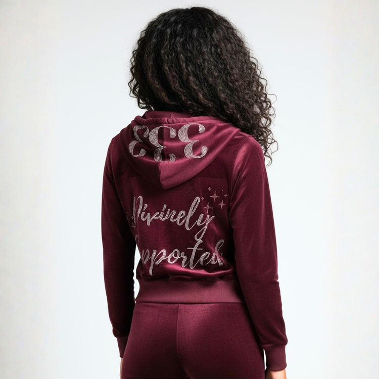 333 Angel Number Maroon Velour Set