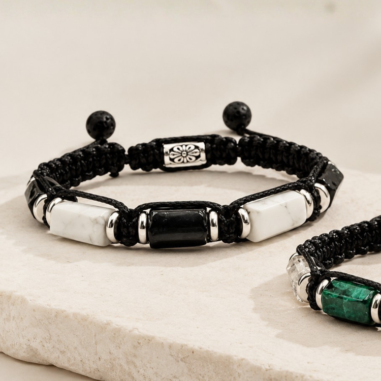 Calm & Protection Woven Bracelet - Black Tourmaline | Howlite
