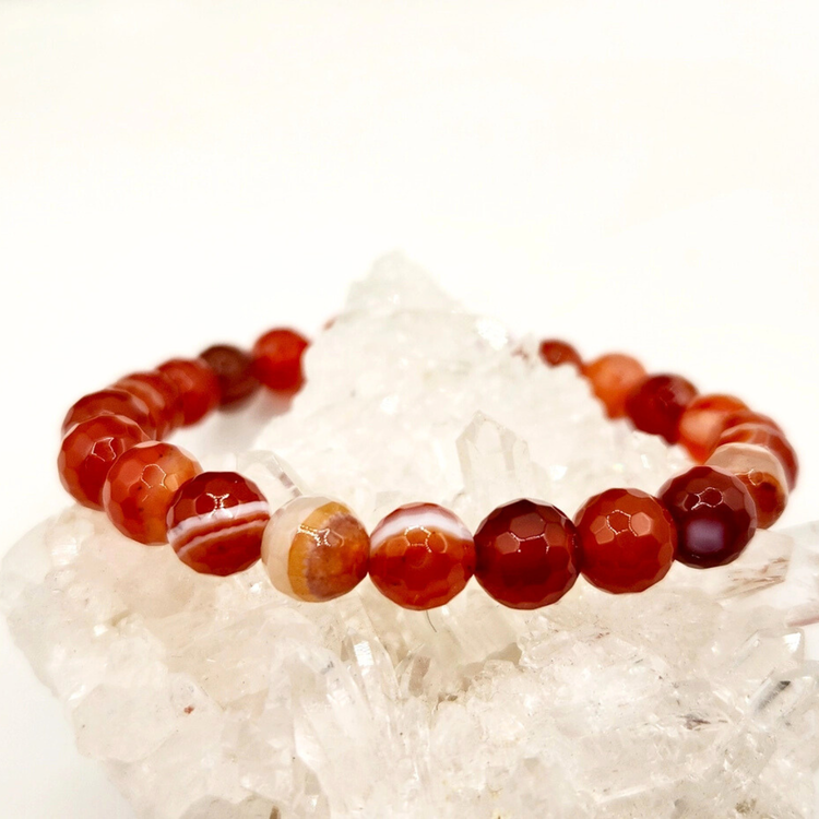 Faceted Carnelian Crystal Bracelet - Protection | Good Luck | Confidence