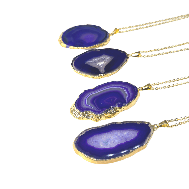 Gold-Dipped Purple Agate Slice Necklace