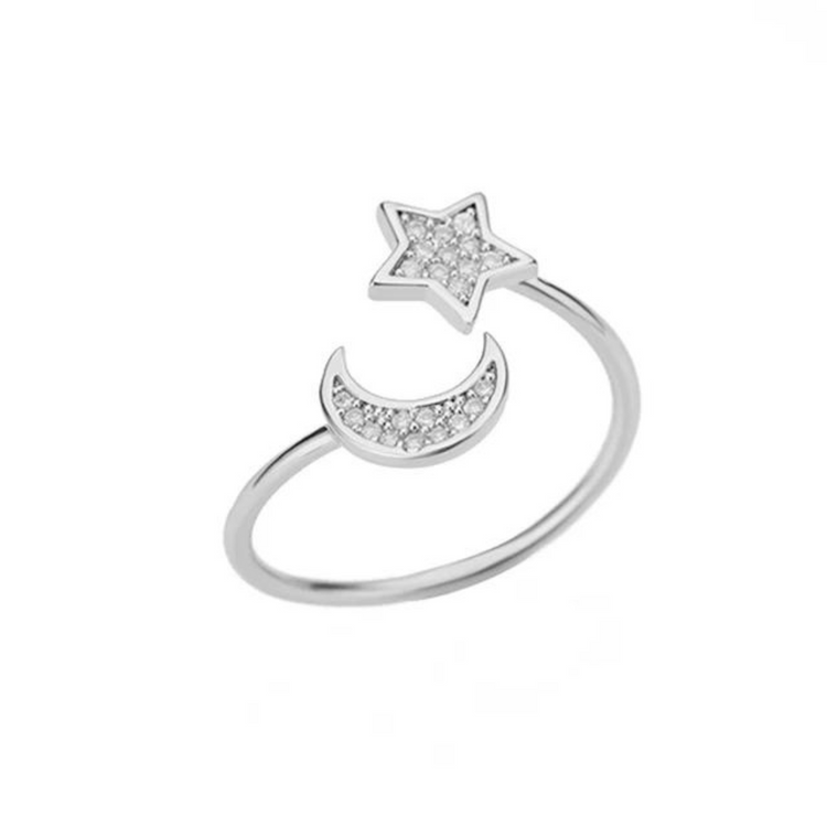Crescent & Star Ring w/ Cubic Zircons