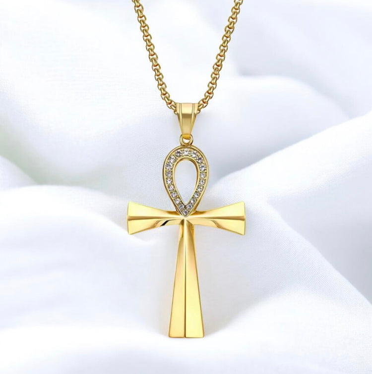Ankh Necklace w/ Cubic Zircons (Gold/Silver)
