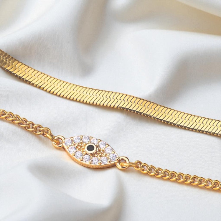 Double Layer Herringbone Evil Eye Anklet
