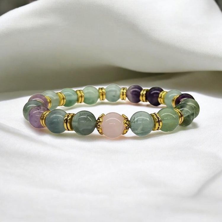Inner Peace Crystal Bracelet - Rainbow Fluorite | Rose Quartz