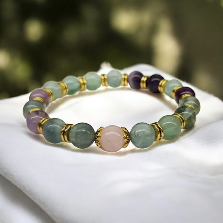 Inner Peace Crystal Bracelet - Rainbow Fluorite | Rose Quartz