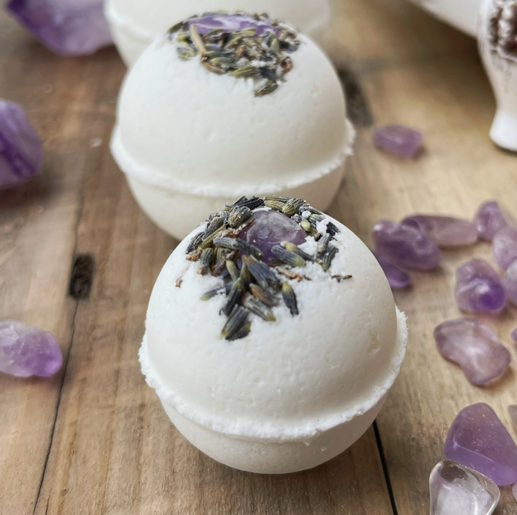 Amethyst & Lavender Crystal-Infused Bath Bomb | Stress Relief & Healing
