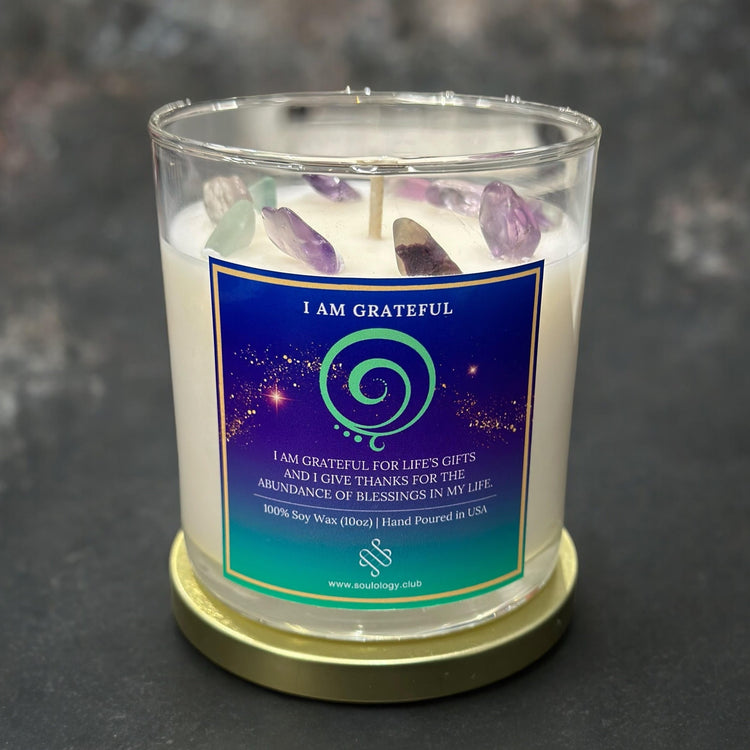 I Am Grateful Crystal Affirmation Candle