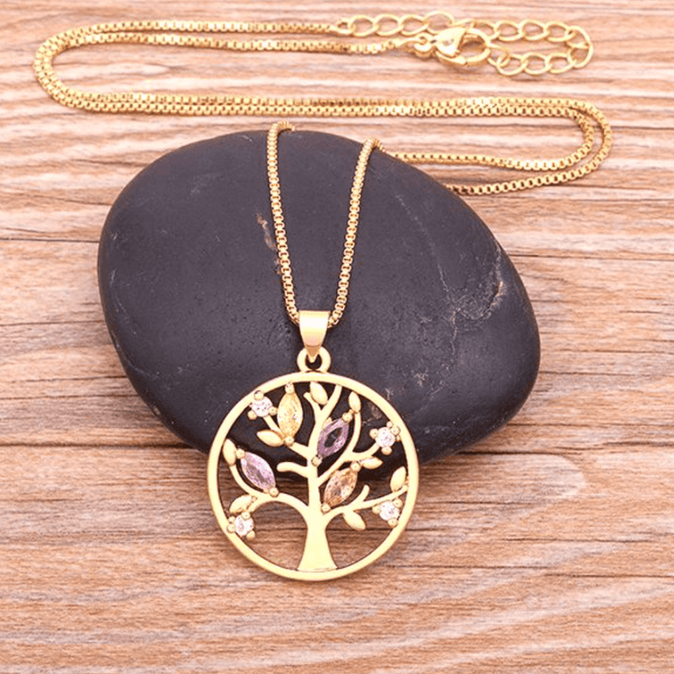 Tree of Life Necklace w/ Colored Zircons