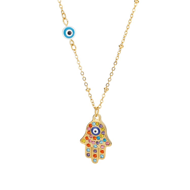 Hamsa Hand Necklace w/ Colored Zircons