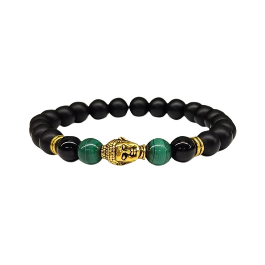 Malachite & Matte Black Obsidian w/ Buddha Head Bracelet - Stability | Transformation