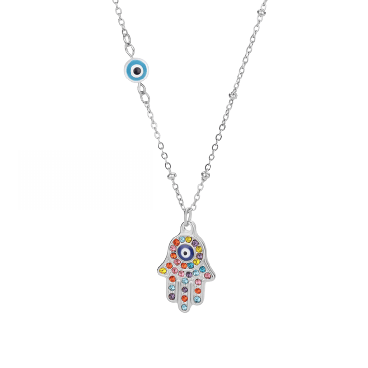 Hamsa Hand Necklace w/ Colored Zircons