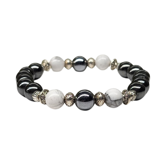 White Howlite & Hematite Bracelet - Calmness & Grounding