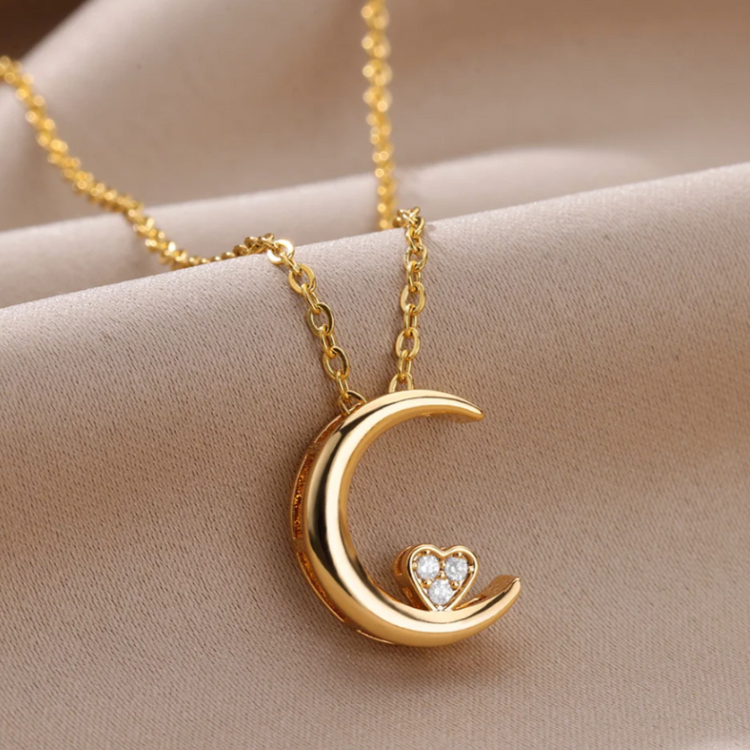 Crescent Moon Necklace w/ Cubic Zircons