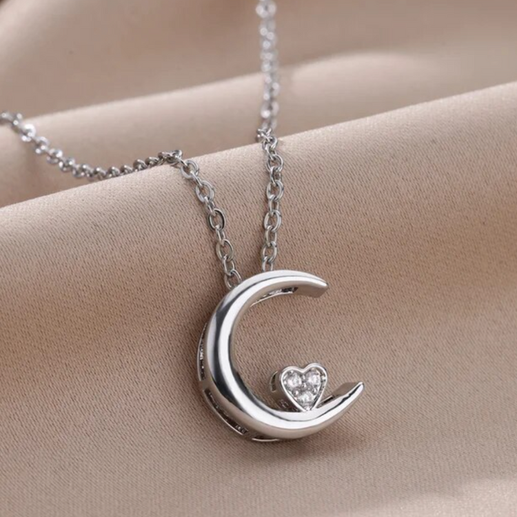 Crescent Moon Necklace w/ Cubic Zircons