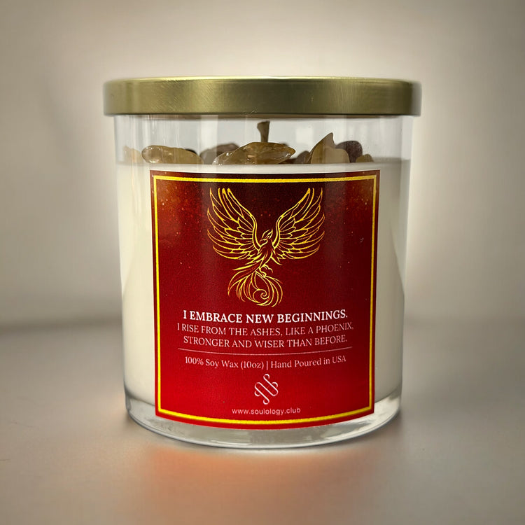 Phoenix Rising Crystal Affirmation Candle