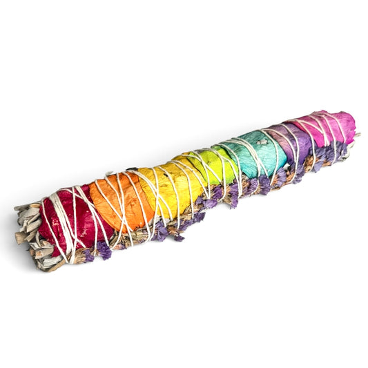 White Sage Smudge Stick w/ Seven Chakra Rose Petals & Lavendar (9 inch)