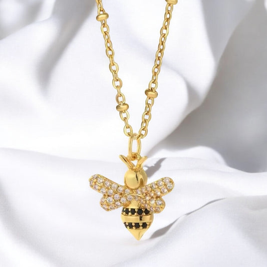 Black & Gold Bumble Bee Necklace w/ Cubic Zircons