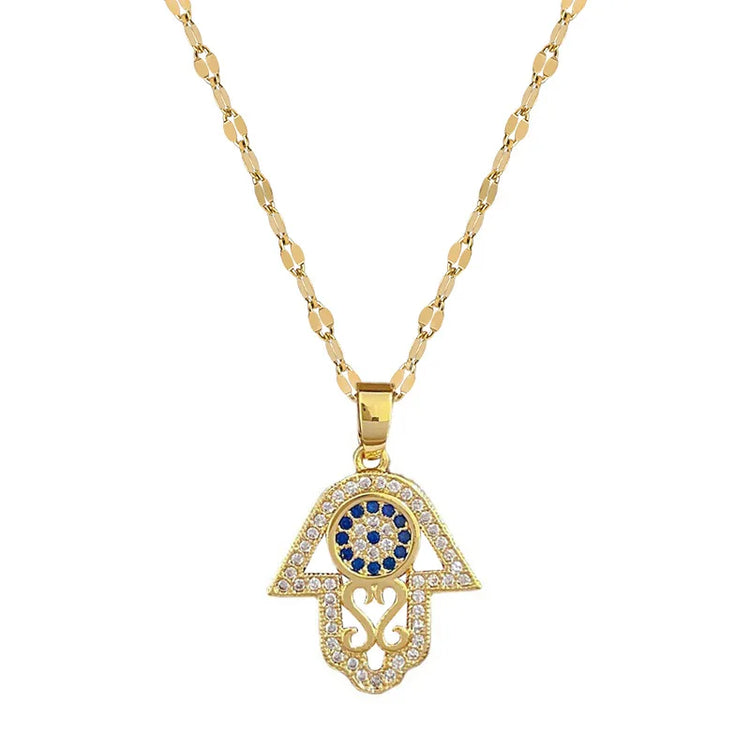 Hamsa Hand Blue Cubic Zircon Necklace