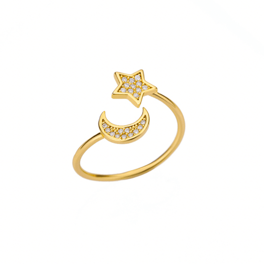 Crescent & Star Ring w/ Cubic Zircons