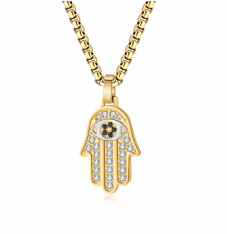 Hamsa Hand Necklace w/ AAA Grade Cubic Zircons