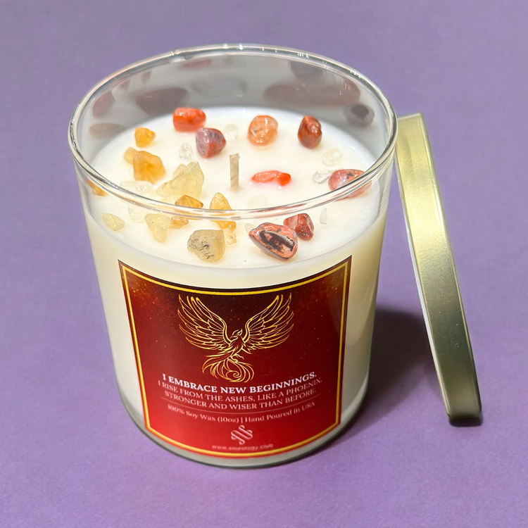 Phoenix Rising Crystal Affirmation Candle