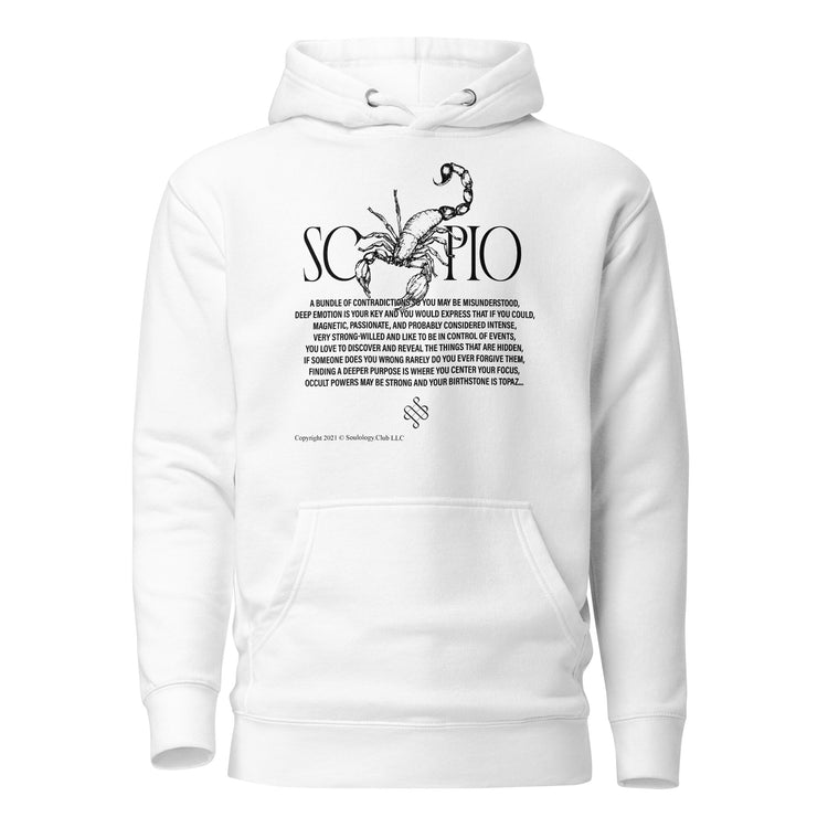 White Scorpio Unisex Zodiac Poetry Hoodie