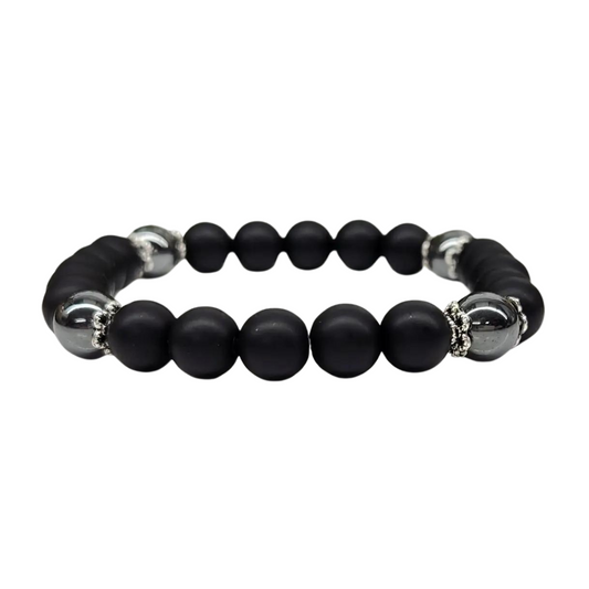 Matte Black Obsidian & Hematite Bracelet - Protection