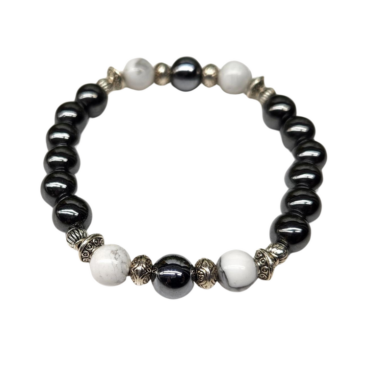 White Howlite & Hematite Bracelet - Calmness & Grounding